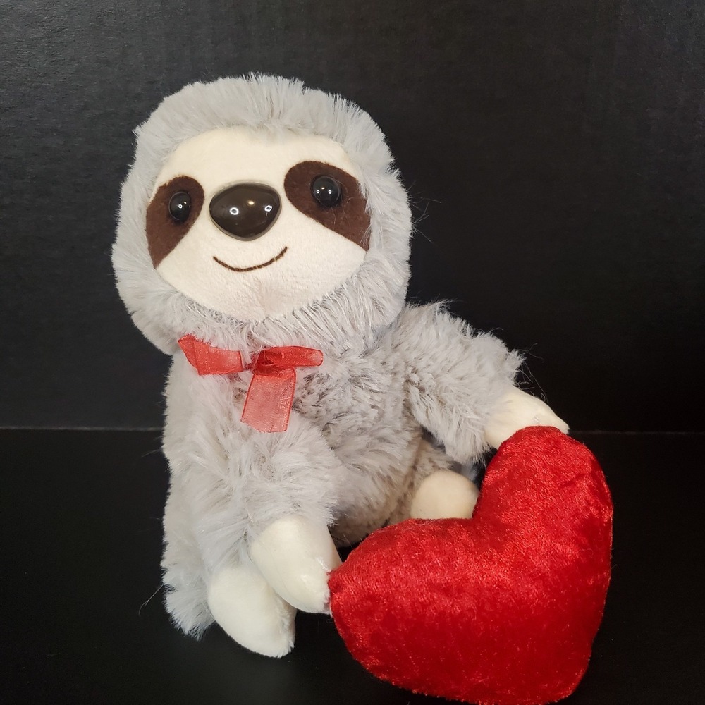 Just For You Gray Sloth Plush Holding Red‎ Heart Love 6" Small Stuffed Animal
